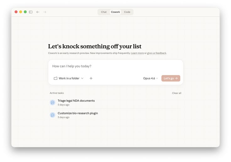 Claude Cowork Interface
